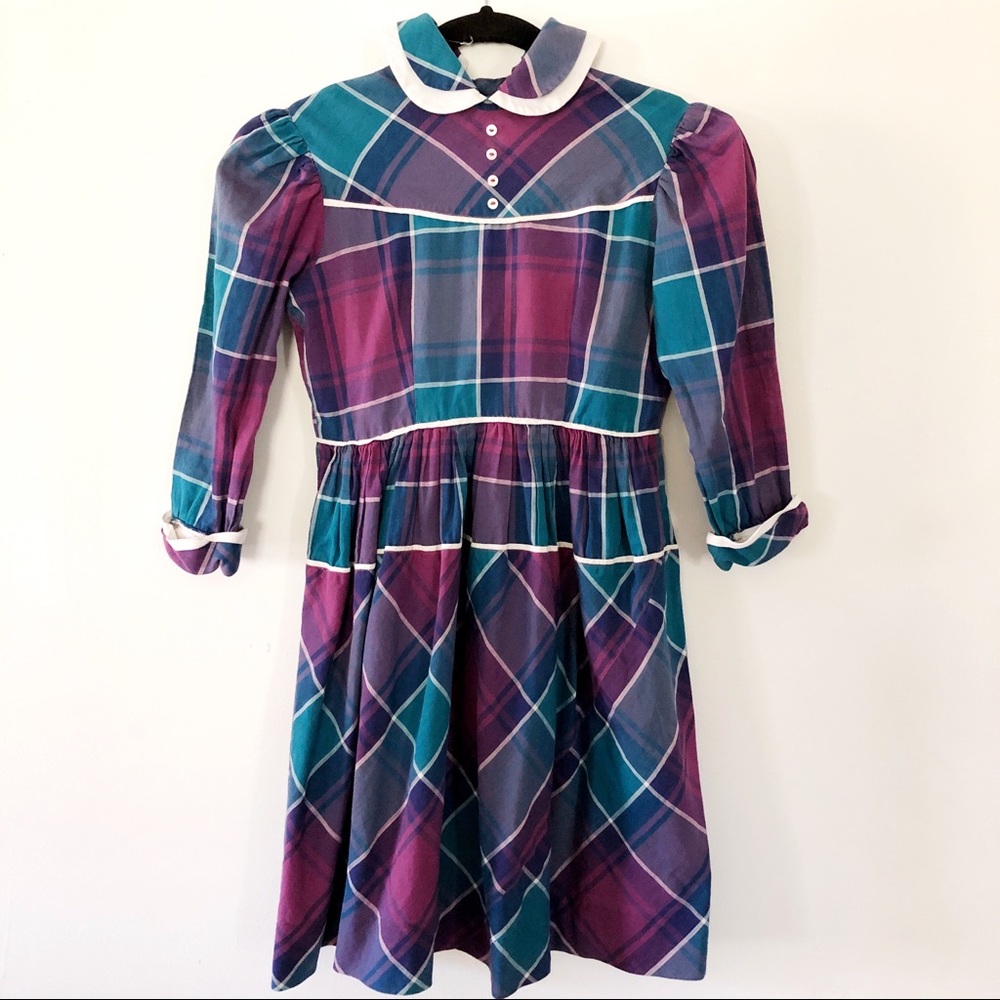 Vintage girls Plaid Peter Pan collar dress